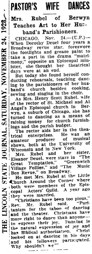 Heinz and Dorothy Rubel reference. Pastor's Wife Dances.