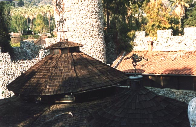 The roof of the Machine Shop Tower, with the Don Quixote weather vane made in the blacksmith shop.